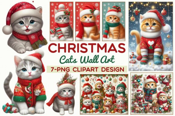 Download Cute Christmas Cats Wall Art PNG - Christmas cats Collection