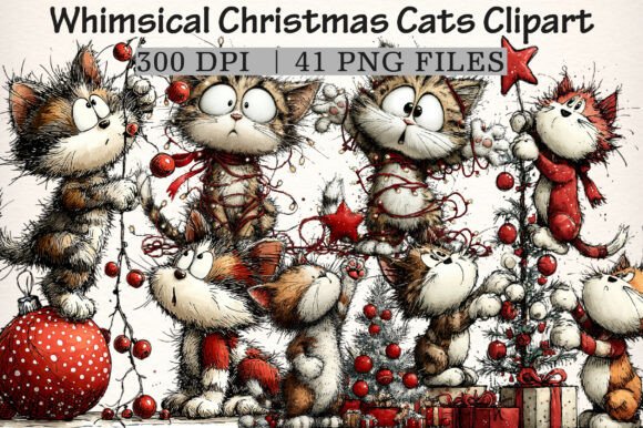 Download Whimsical Christmas Cats Clipart - Christmas cats Collection