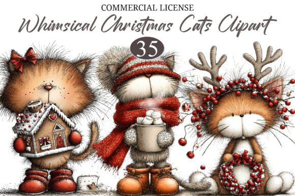 Download Whimsical Christmas Cats Clipart - Christmas cats Collection