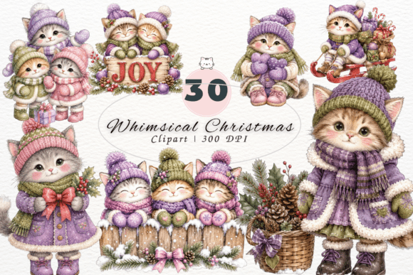 Download Whimsical Christmas Cats Clipart PNG - Christmas cats Collection