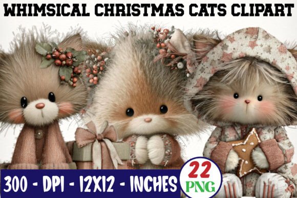 Download Whimsical Christmas Cats Clipart Bundle - Christmas cats Collection