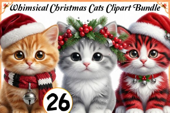 Download Whimsical Christmas Cats Clipart Bundle - Christmas cats Collection