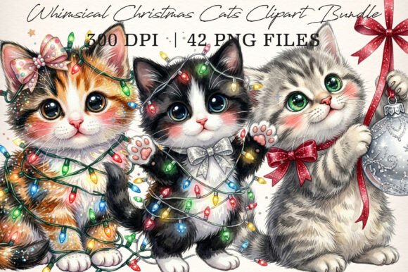 Download Whimsical Christmas Cats Clipart Bundle - Christmas cats Collection