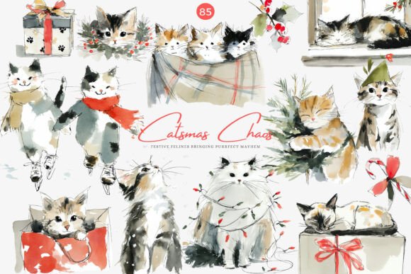 Download Christmas Cats Holiday Cats Set - Christmas cats Collection